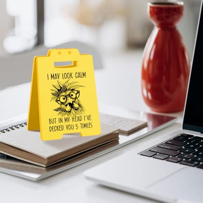 Funny Work Gifts I May Look Calm Desk Sign–Funny Chicken Western Humor | Small Office Gifts for Coworkers Friends, Cute Office Decor Accessories - style: I May Look Calm