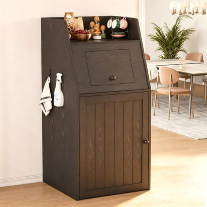 40 Gallon Restaurant Trash Can Cabinet, Wooden Commercial Trash Can with Tray Holder, Large Garbage Cabinet for Restaurant Cafeteria Office, Light Black - color: Light Black, size: Single