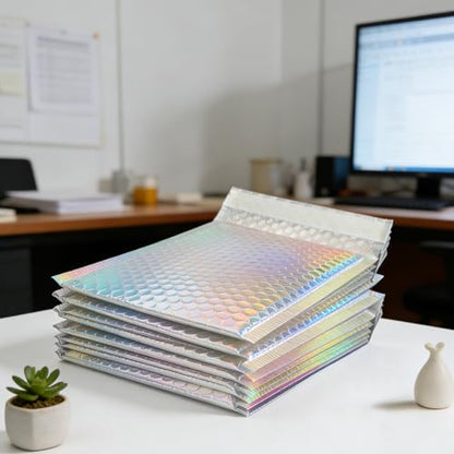 60Pcs Holographic Bubble Mailers, Metallic Poly Padded Envelopes