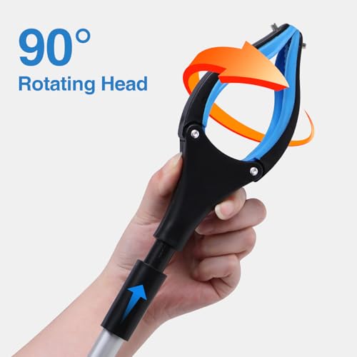 2-Pack Grabber Reacher Tool, 32 Inch Extra Long Steel Foldable Pick Up Stick with Strong Grip Magnetic, 90° Rotating Anti-Slip Jaw, Trash Claw Grabber Tool, Hand Grabber for Reaching, Arm Extension - color: Blue