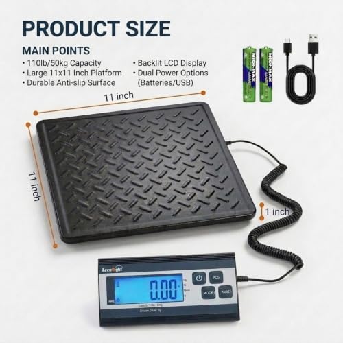 Smart Weigh Digital Shipping Scale, 440 lb x 1 oz, Black Steel Platform - color: 440 lbs Stamping