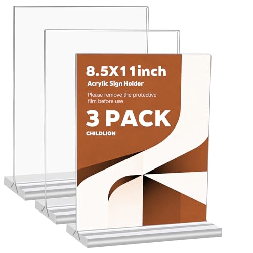 CHILDLION 3 Pack Acrylic Sign Holder 8.5x11 Inches, Double Sided Clear Display Stand Table Top Paper Holder, Vertical Menu Flyer Stand, Plastic Frame for Stores, Restaurants, Hotels, Office (3 Pack 8.5*11) - size: 3 Pack 8.5*11
