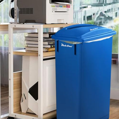 PLASTIC PRINCE 23 Gallon Slim Trash Can with Paper Recycling Lid, Commercial Blue Rectangular Garbage Can, Waste Bin for Home Kitchen Cabinet - style: Blue Trash Can with Paper Lid