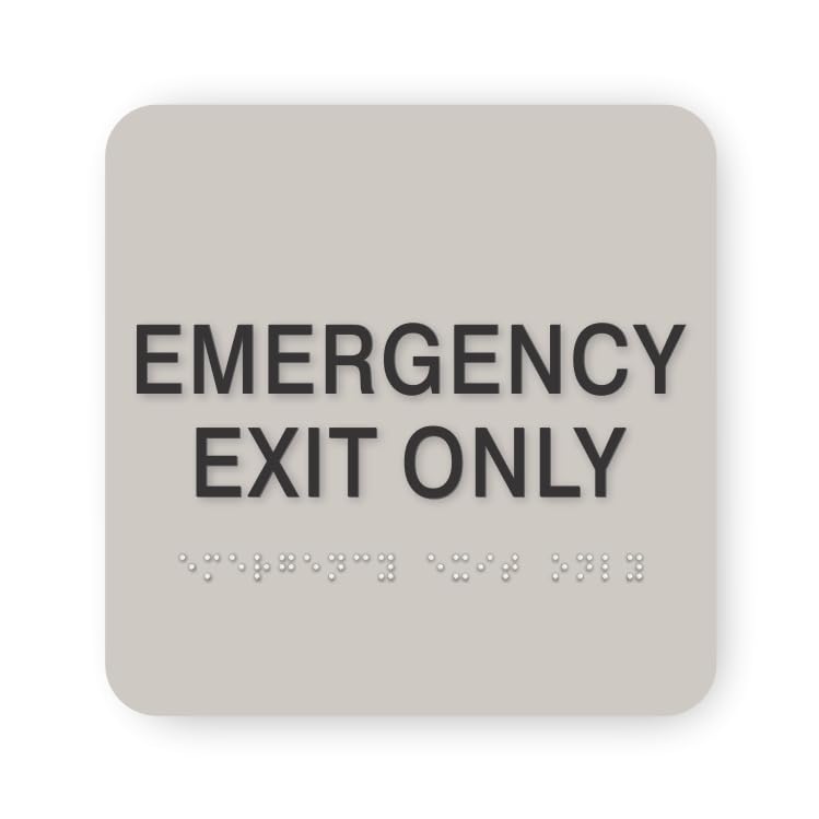 ADA EMERGENCY EXIT ONLY braille sign, 6” x 6”, ADA Compliant Emergency Exit Sign for Building or Business, Many Colors Choices, Made in USA! (Cement) - color: Cement