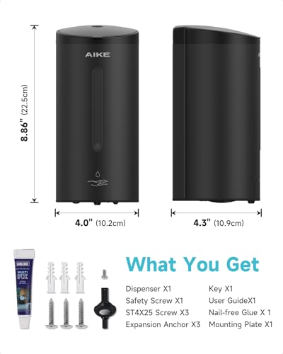 AIKE Automatic Liquid Soap Dispenser,25oz Capacity for Bathroom,Matteblack - color: Matte Black