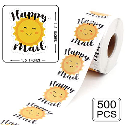 Happy Mail Stickers,Sun Happy Mail Stickers,Sun Small Business Sticker,Happy Mail Stickers for Envelopes,Business Order Stickers,Happy Mail Stickers for Business Packages 500 PCS - style: Sun Happy Mail