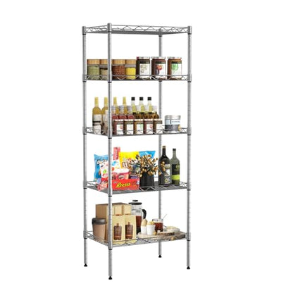 5 Tier Metal Shelving Unit, 16.7 x 11.8 x 47.6 Wire Rack - color: Chrome, size: 11.8"D x 16.7"W x 47.6"H