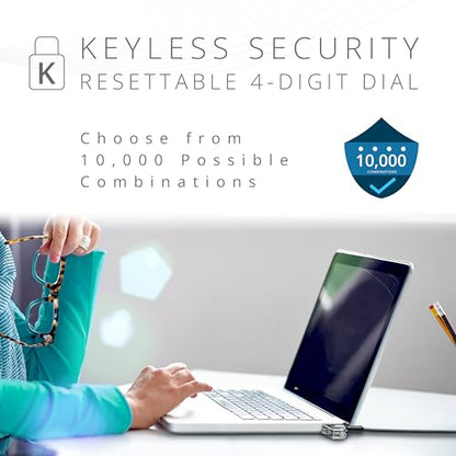 Kensington Slim Combination T-Bar Standard Lock Slot for Laptops, Security Computer Lock Cable, Resettable 4-wheel Number Code with 6 Foot Cable, K60600WW - size: Slim, style: Slim Cable T-Bar