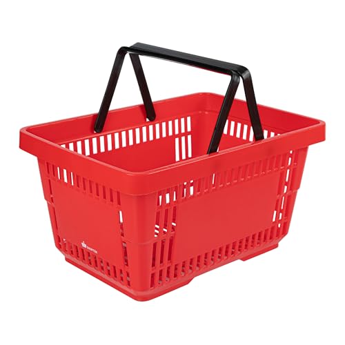 Restaurantware Plastic Shopping Basket, Red, with Plastic Handles - style: Plastic Handles
