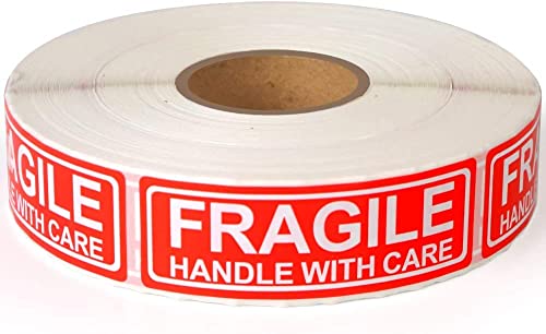 FoxYaye 50 Fragile Handle with Care 1x3 Stickers Packaging Box Safety Mailing Labels, Small Business Supplies