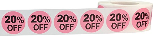 20% Percent Off Stickers for Retail 1 Inch 500 Adhesive Labels