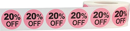 20% Percent Off Stickers for Retail 1 Inch 500 Adhesive Labels