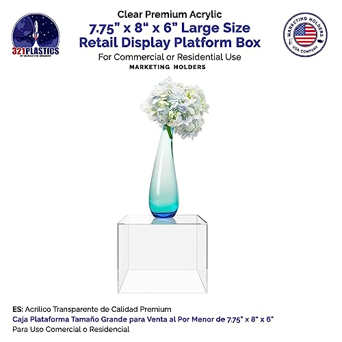 4 Pack Clear Acrylic Display Box Countertop Showcase Bin 7.75" x 8" x 6" Inch Merchandise Storage No Lid with Open Bottom Flippable Cubby for Retail Stores and Expos by Marketing Holders - size: 7.75" x 8" x 6" Clear