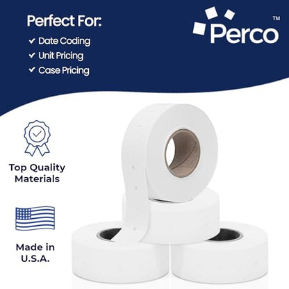 Perco 1 Line White Labels - 4,000 Blank Price and Date Gun Labels for Perco Lite, X, Plus and Pro 1 Line Price and Date Guns - 4 Rolls - Made in USA (Pack of 2) - size: 4 Rolls (Pack of 2)