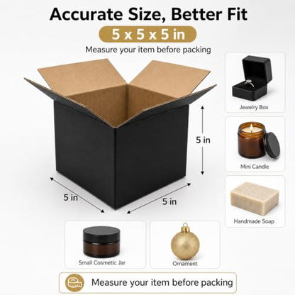 5x5x5 Black Shipping Boxes, Pack of 35 - size: 5"x5"x5"