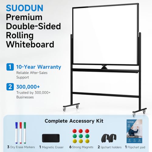 Mobile Rolling Whiteboard on Wheels 60"x 48" Double-Sided Magnetic - color: Black, size: 60X48