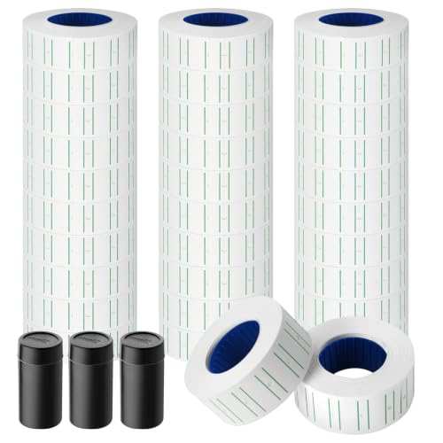30 Rolls 15000pcs White Price Gun Labels for Mx-5500 Labeller White Pricemarker Stickers Plus 3 Piece Refill Ink Rolls (Green Lines) - color: Green Lines