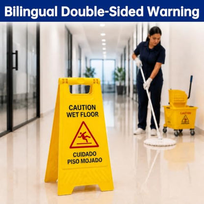 Chasesun 24 Inches Caution Wet Floor Sign - 12 Pack Double Sided, Bilingual Warning Floor Signs for Commercial Use, Foldable A-Frame Safety Sign for Restaurants, Hotels & Malls