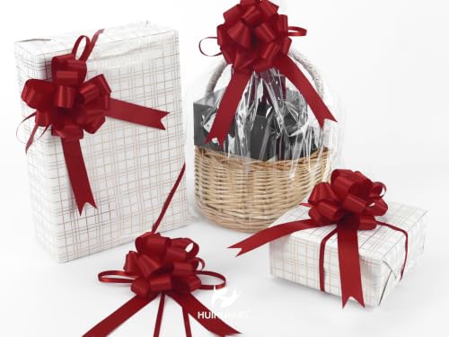 HUIHUANG Red Christmas Pull Bows for Gift Wrapping 4"x8" Red Christmas Bows - color: Red, size: 1 Pack (12 bows, 4 in x 8 in)