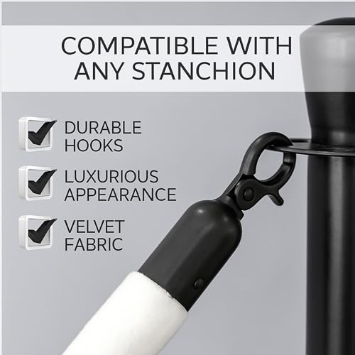 4PCS White Velvet Rope 5FT – Soft Ropes for VIP Barrier Event Stanchion Velvet Rope Set with Black Snap Ends for Crowd Control and Stanchions - color: White + Black
