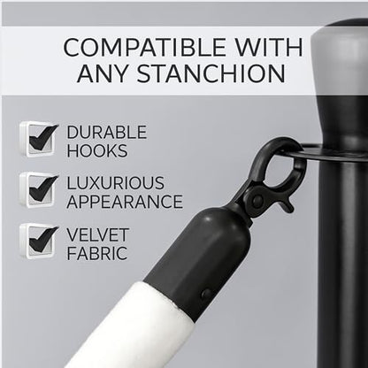 4PCS White Velvet Rope 5FT – Soft Ropes for VIP Barrier Event Stanchion Velvet Rope Set with Black Snap Ends for Crowd Control and Stanchions - color: White + Black