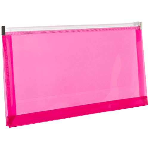 JAM PAPER Plastic Envelopes with Zip Closure - #10 Booklet Wallet - 5 x 10 - Fuchsia Pink - 12/Pack - color: Pink, size: #10 Business Size