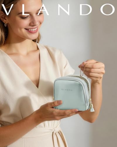 VLANDO 2-Layer Jewelry Travel Case for Necklaces,Rings,Earrings - color: Mint Green