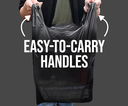 Made in USA Black Plastic T-Shirt Carry Out Bags, 11.5" x 6.5" x 22", Heavy Duty .491 mil Retail Shopping Bags, 1000 Count