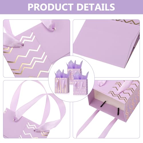Tenare 12 Pcs Small Gift Bags Bulk,4 x 2.75 x 4.5 Inch,Purple Gold - color: Purple Gold, size: 4 x 2.75 x 4.5 Inch