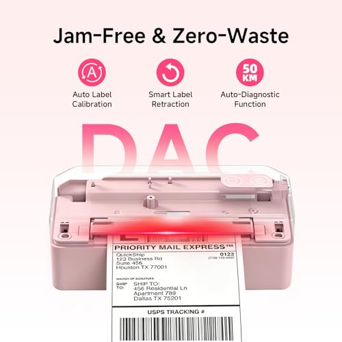 Bluetooth Thermal Label Printer w/ Stand, 4x6 Shipping Label Printer - color: Pink