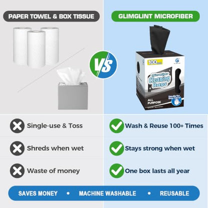 GLIMGLINT Microfiber Cleaning Cloth 100 Pack, Reusable Paper Towels 11 x 9 - color: Black