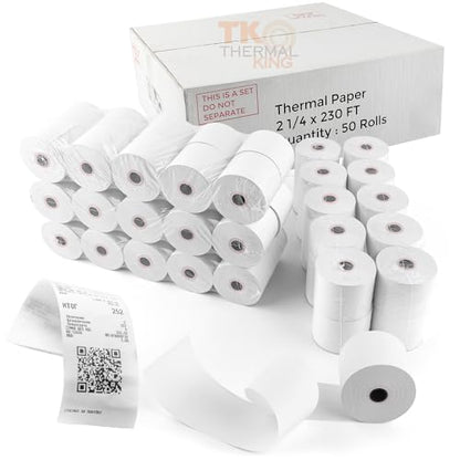 2 1/4" x 230' Credit Card Thermal Receipt Paper 50 Rolls - size: 2-1/4" x 230', style: 50 Rolls