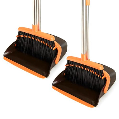 2-Pack Broom and Dustpan Combo Set, Long Handle, Brown Orange - color: Brown Orange 2-pack