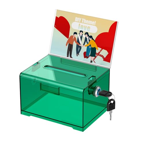 Uniclife 6.2"x 5" x 4" Clear Green Acrylic Donation Box with Lock and Slot - color: Translucent Green, size: 1 Pack