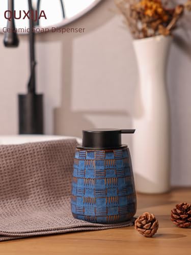Ceramic Soap Dispenser, Lotion Dispenser with Pump 12oz (Blue Liquid Pump) - color: Farmhouse Blue Liquid Pump
