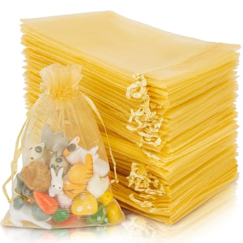Sukh Gold Organza Bags 4"x6" - 100PCS Small Mesh Drawstring Gift Bags - color: Gold, size: 1 Count (Pack of 100)
