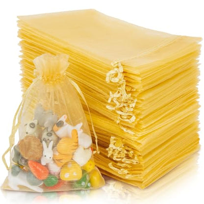 Sukh Gold Organza Bags 4"x6" - 100PCS Small Mesh Drawstring Gift Bags - color: Gold, size: 1 Count (Pack of 100)