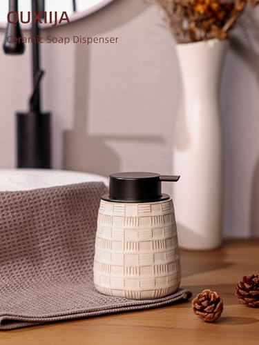 Ceramic Soap Dispenser, Lotion Dispenser with Pump 12oz (White Liquid Pump) - color: Farmhouse White Liquid Pump