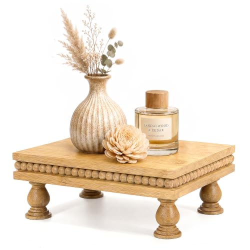 EOSAHR Beaded Bamboo Wood Riser: Pedestal Stand for Counter, Original Wood - color: Bamboo