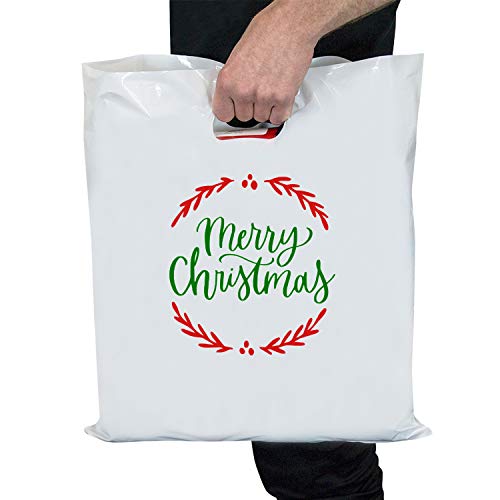 Merry Christmas Bags, Christmas Plastic Bags, 16” x 18”, 100 Pack Bulk