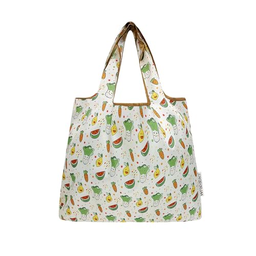 allydrew Medium Foldable Tote Nylon Reusable Grocery Bag (Set of 2) - color: Happy Food
