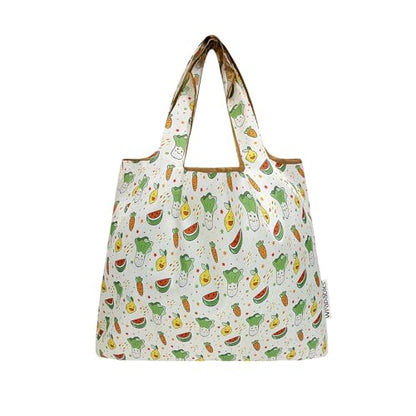 allydrew Medium Foldable Tote Nylon Reusable Grocery Bag (Set of 2) - color: Happy Food