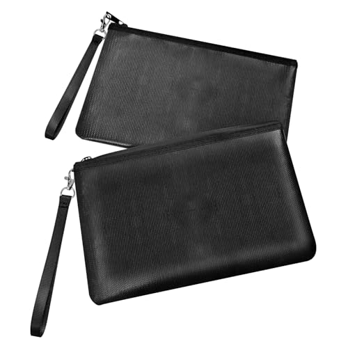Quctak 6400°F Fireproof Money Bag 2pcs, Fireproof Document Bags, Bank Cash Bag with Zipper & Strap, Suitable for A5 Documents, Bank Inventory, Passport (Black)