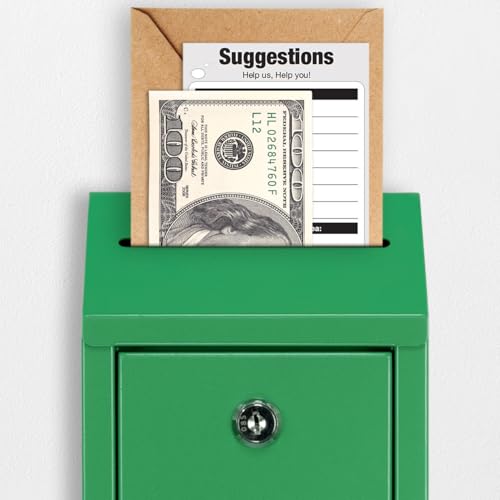 EIENHOSHI Metal Donation Box with Lock, Wall Mounted, Suggestion Box with 4 Iron Keys, Green, Cash Drop Box with Slot, 1-Pack - color: Green