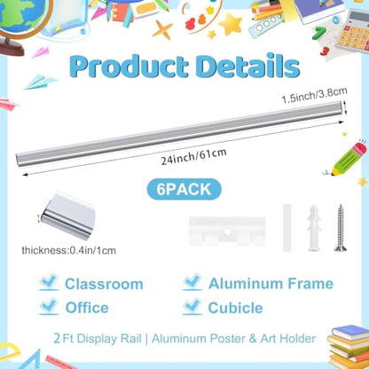 Zonon 6 Pack Display Rail 2 Feet Satin Aluminum Poster Craft Holder - size: 2 Feet