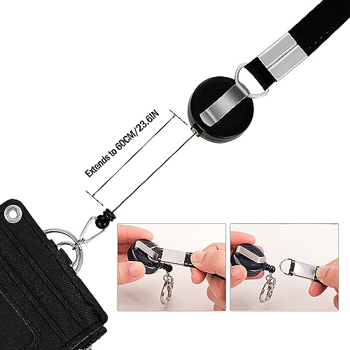 【2025 Latest】Cute ID Badge Holder Retractable Lanyard Reel Clip with Heavy Duty Carabiner, 5 Card Slots in 2 Sided with Key Ring and Zipper for Women Students Teens Girls Office Staff (Black OK Bear) - color: Black Ok Bear