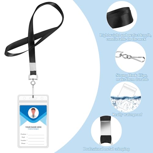 24 Pack Id Badge Lanyards with Waterproof Badge Holders, Black - color: 24pcs Black