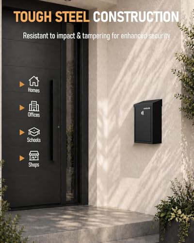 Uniclife Black Metal Donation Box, Wall Mounted Mailbox for Outside - color: Black, size: Key Lock