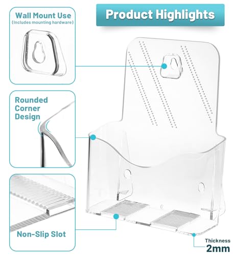 2-Pack Clear Acrylic 6 x 9 Bifold Brochure Holders, Wall or Countertop Use - size: 6 x 9 Inch