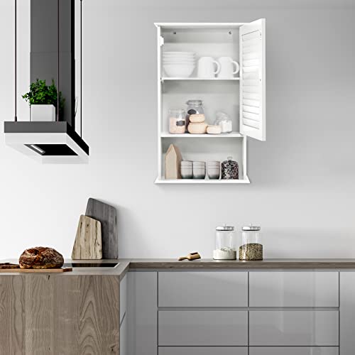 COSTWAY Bathroom Wall Cabinet, Large Capacity Storage Cabinet (White) - color: White